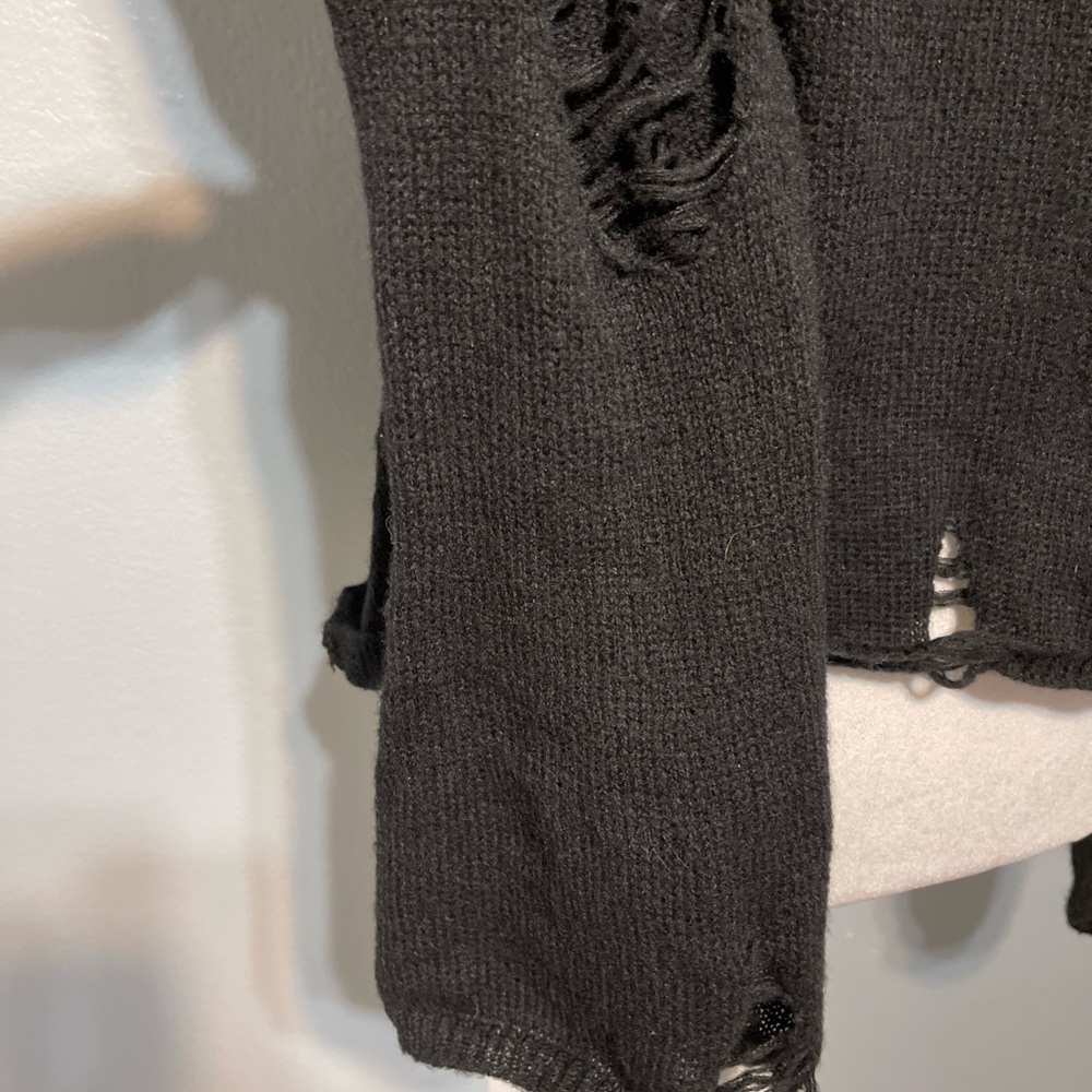 Romwe Black Fairy Distressed Sweater Shredded Open Knit Grunge Sheer Goth XL - Picture 6 of 8